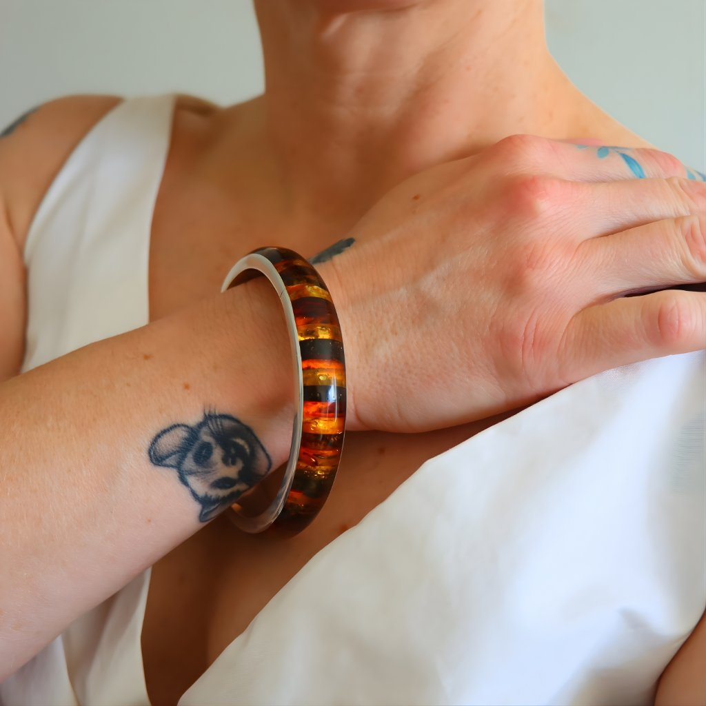 Baltic Amber Bangle Bracelet In Sterling Silver